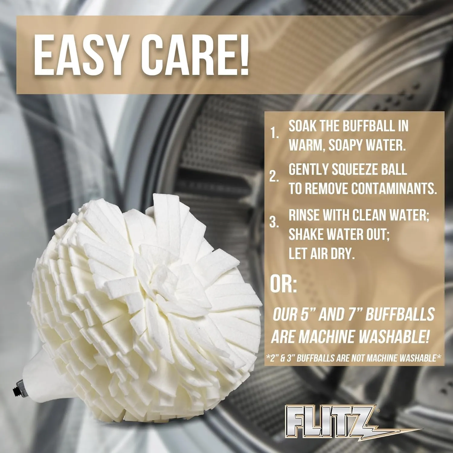 Flitz Buff Ball Car Buffer Drill Attachment with Self-Cooling Design, Never Burns and No Exposed Hardware to Prevent Scratches, Buff and Polish Any Surface, Machine Washable, 7 Inch, White