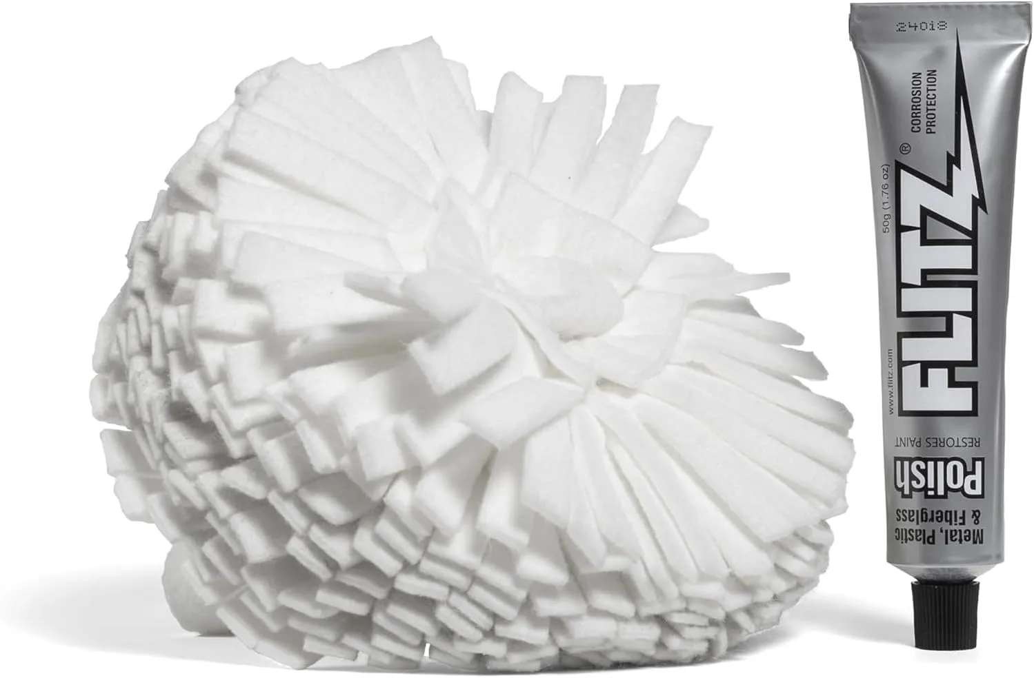 Flitz Buff Ball Car Buffer Drill Attachment with Self-Cooling Design, Never Burns and No Exposed Hardware to Prevent Scratches, Buff and Polish Any Surface, Machine Washable, 7 Inch, White