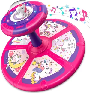 Flooyes Unicorn Sit and Spin Toys for Toddlers Girls 1 2 3 Years Old, Birthday Gifts for 2-4, with LED and Music, 360° Spin