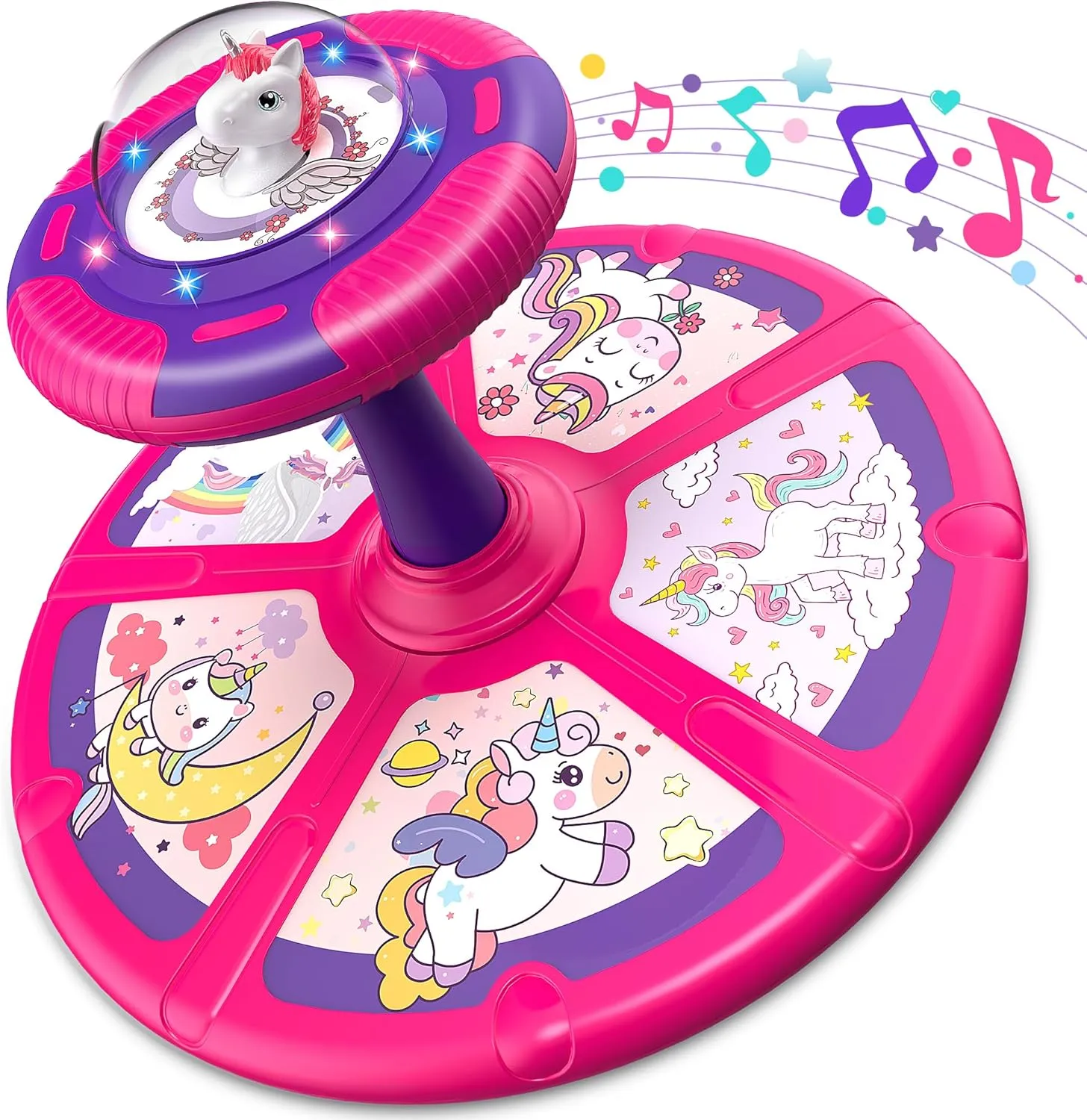 Flooyes Unicorn Sit and Spin Toys for Toddlers Girls 1 2 3 Years Old, Birthday Gifts for 2-4, with LED and Music, 360° Spin