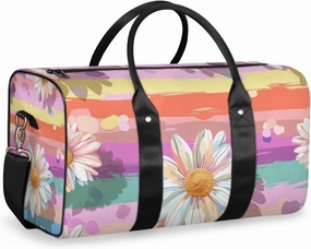 Floral Daisy Travel Duffle Bag for Women Men Gym Duffel Foldable Bag Waterproof Weekender Colorful Rainbow Duffle Tote