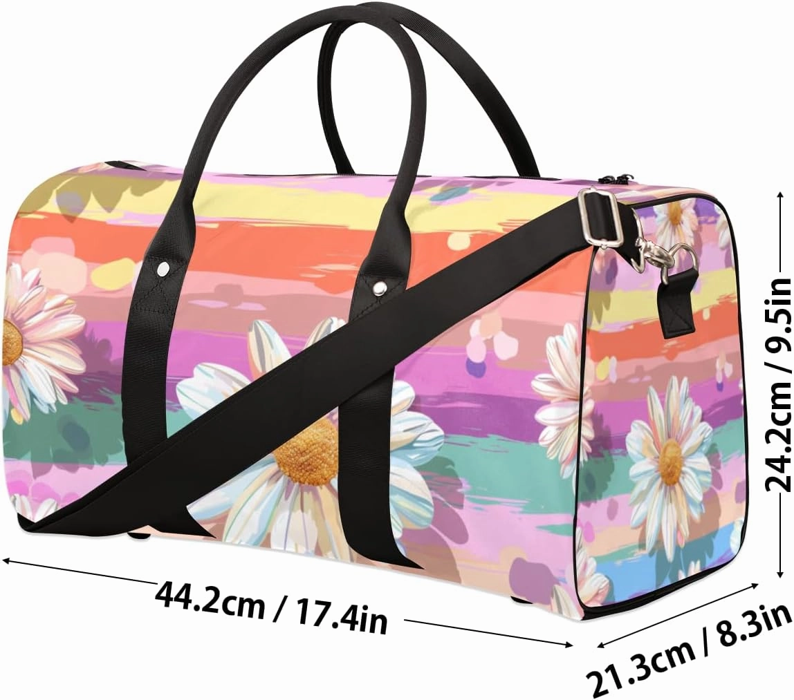 Floral Daisy Travel Duffle Bag for Women Men Gym Duffel Foldable Bag Waterproof Weekender Colorful Rainbow Duffle Tote
