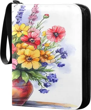 Flowers and USA Flag in Vase Card Binder 4 Pocket Collectible Trading Card Albums with 50 Sleeves Double Side PU Waterproof 3 Ring for Sports & Game Cards