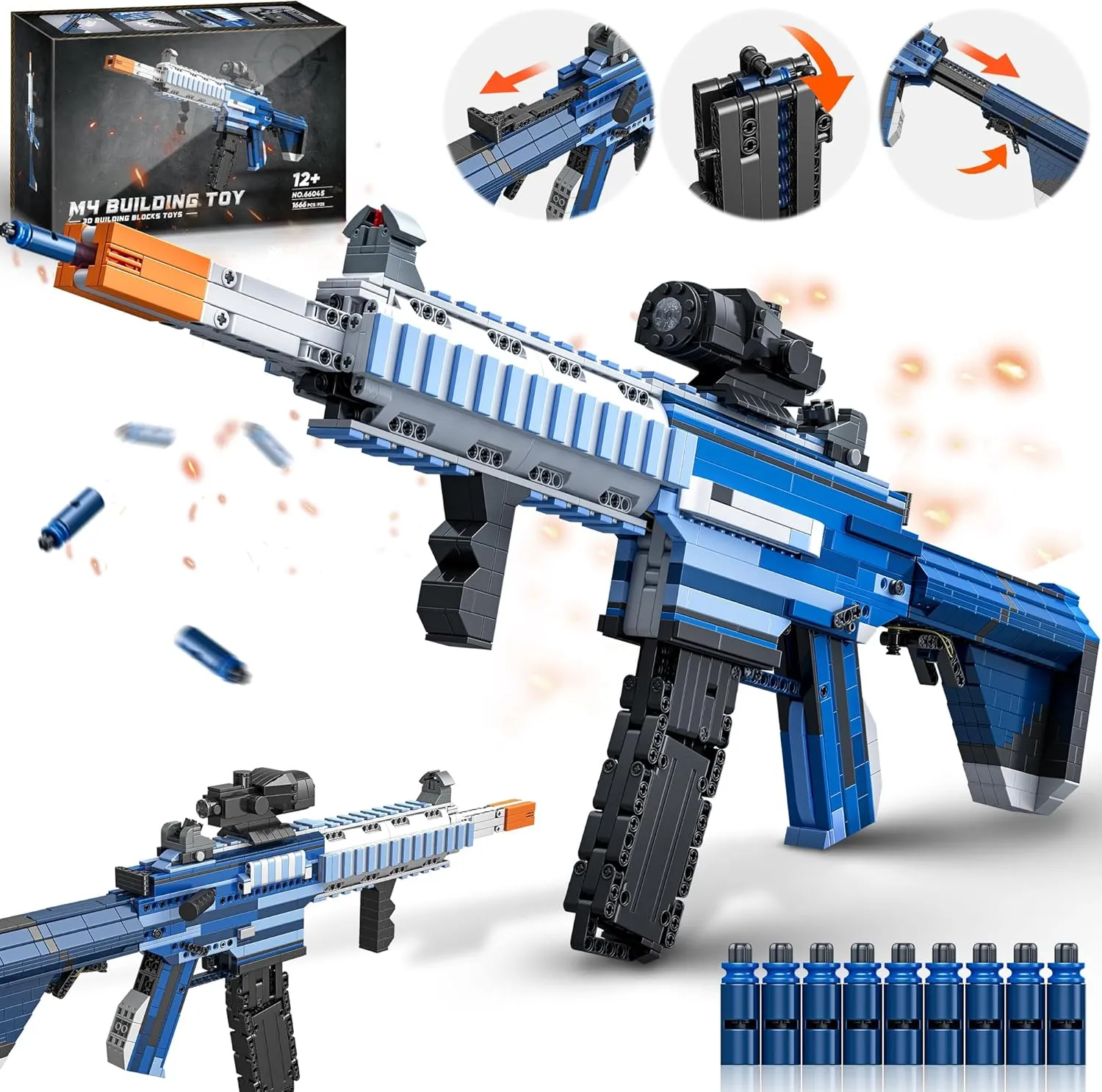 Fluorspar blaster Building Block Gun for Adults, 1: 1 M416 Model Gun That Shoot Educational Toys DIY Assembling Building Toys Set for Boys Age 14 , Collectible Gift for Toy Lovers, 1666Pcs
