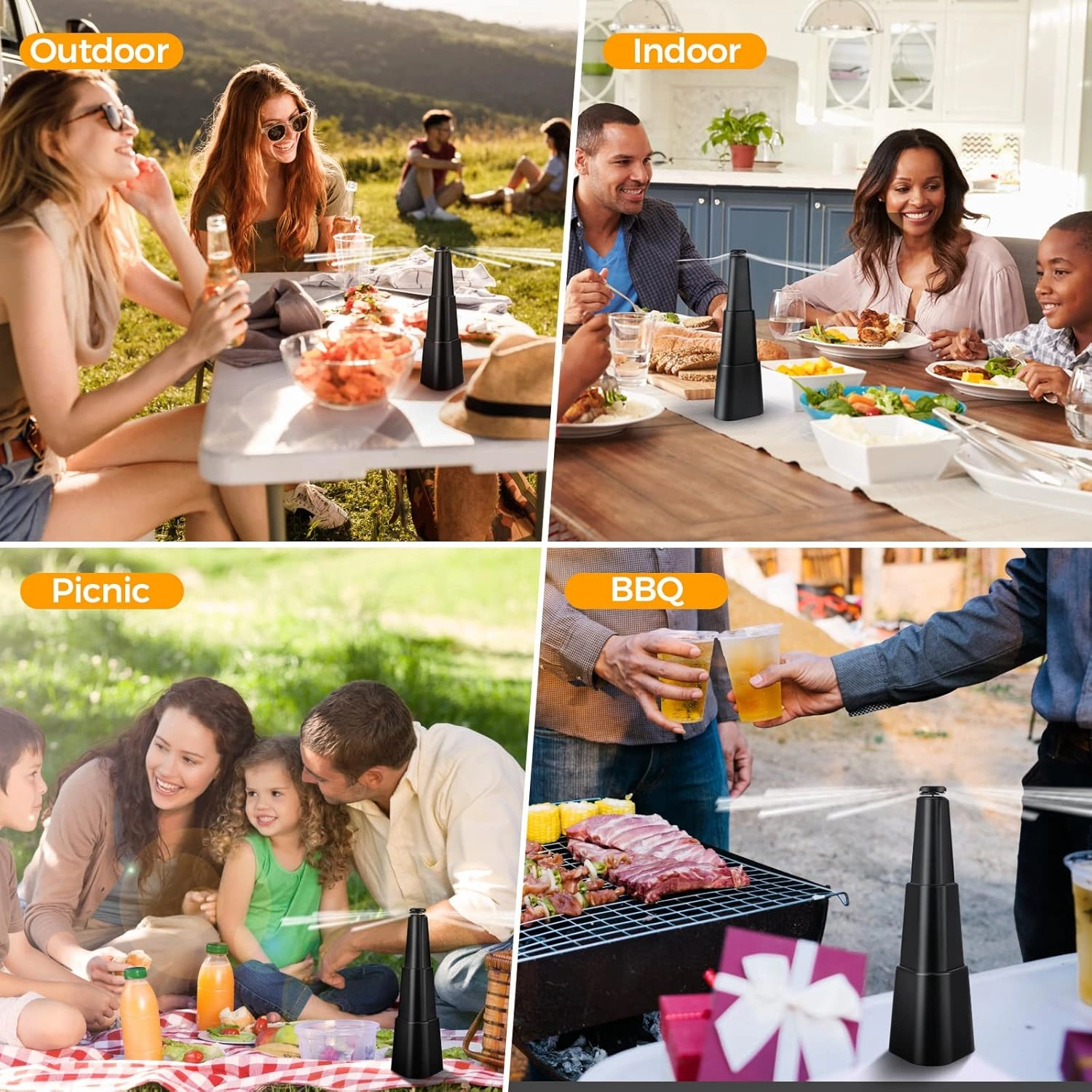 Fly Fans for Tables, Fly Repellent Fan Indoor Outdoor with Holographic Blades,4 Pack Batteries Powered for Picnic, Party, Restaurant, Kitchen, and BBQ