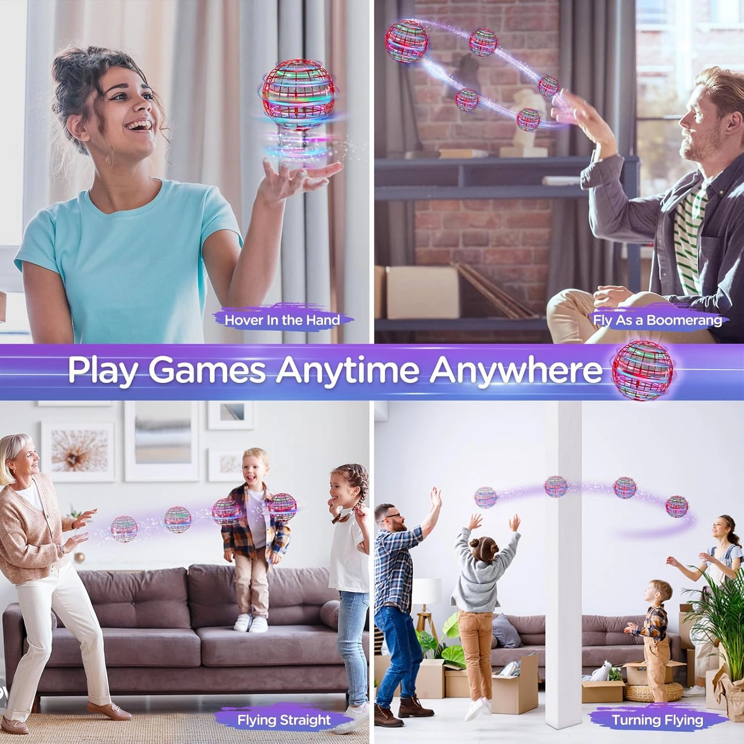 Flying Orb Ball Toys Hover Soaring Flying Toy Cosmic Globe Magic Boomerang Spinner Hand Controlled Mini Drone Cool Stuff Gift for 6 7 8 9 10  Year Old Kids Boys Girls Outdoor Indoor (Red)