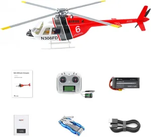FLYWING Bell-206-V4 470 Size Helicopter, 2.4G 6CH Military RC Airplane with H1 Flight Controller, Left/Right-Handed Controls (RTF)
