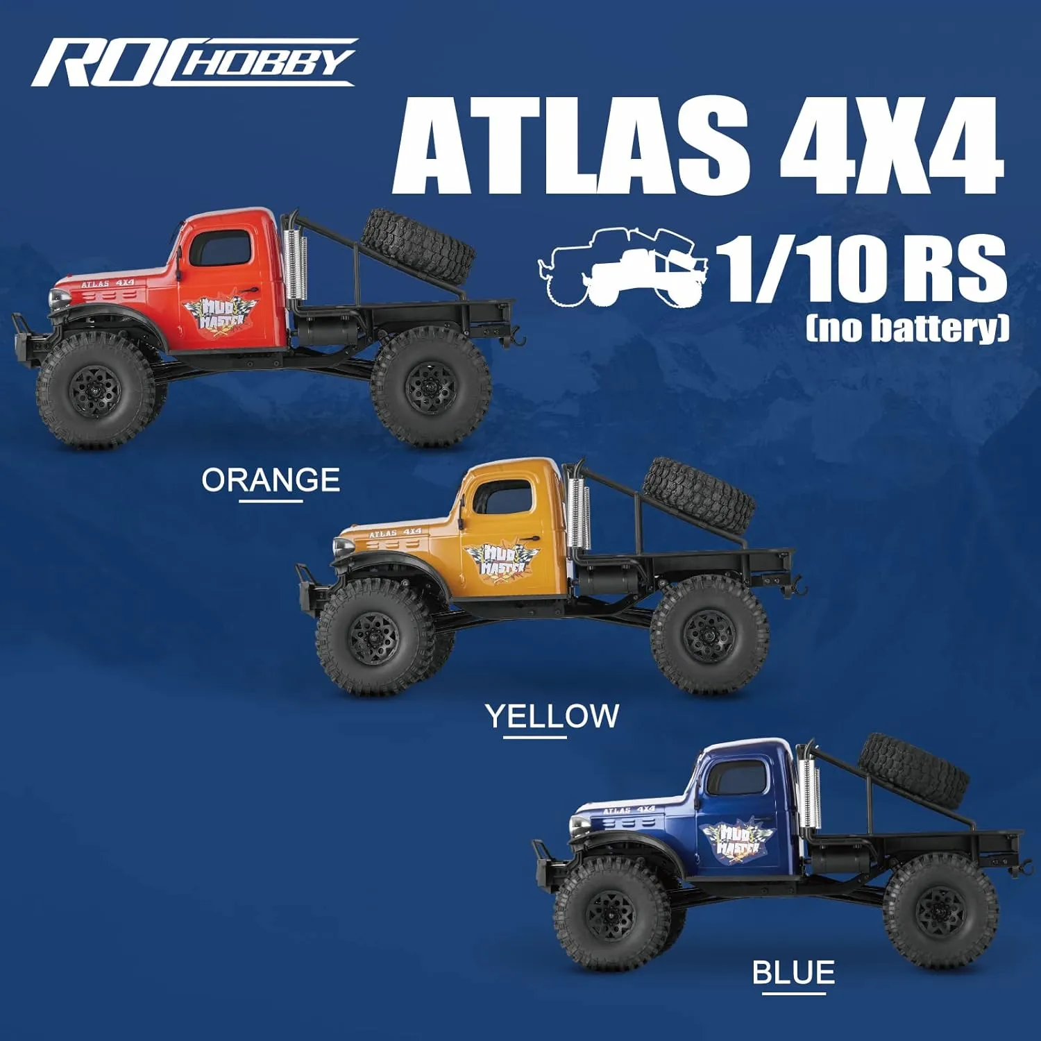 Fms Rochobby 1/10 Atlas 4X4 Ready Set RC Crawler with Light Car Truck with 2.4GHz Radio,Ball Bearing, Metal-Gear Full,4 Link Suspension,Rapid Separation Car Body for Adult Yellow(No Battery)