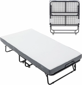 Folding Bed with 5” Memory Sponge Mattress, Portable Guest Bed Camping Cot for Adults, Saving Space Rollaway Bed for Travel and Hospital Nursing, 75 x 38 Inches