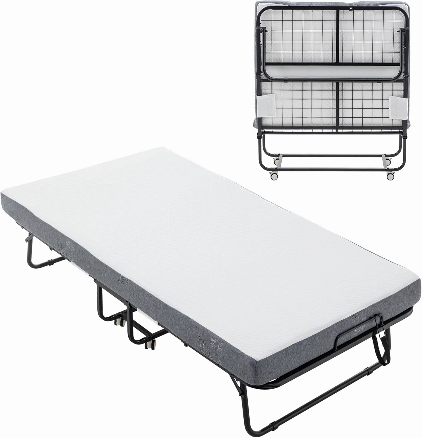 Folding Bed with 5” Memory Sponge Mattress, Portable Guest Bed Camping Cot for Adults, Saving Space Rollaway Bed for Travel and Hospital Nursing, 75 x 38 Inches