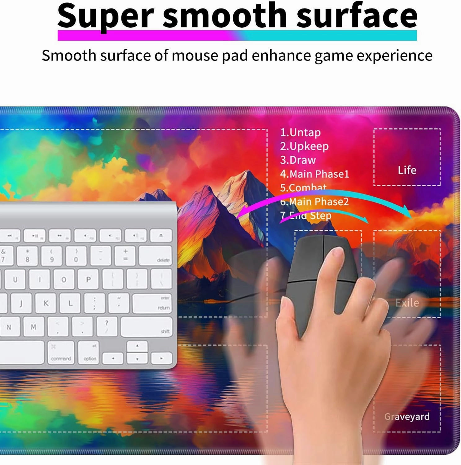 for MTG TCG Playmat,Game Play Mat for MTG TCG DTCG CCG RPG and Other Card Games/Mouse Pad 24 x 14 inches Trading Card Game Board Game with Zones and Non Slip Rubber Backing,Colorful Mountains Lake