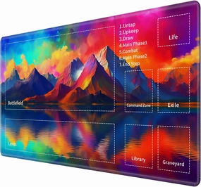 for MTG TCG Playmat,Game Play Mat for MTG TCG DTCG CCG RPG and Other Card Games/Mouse Pad 24 x 14 inches Trading Card Game Board Game with Zones and Non Slip Rubber Backing,Colorful Mountains Lake