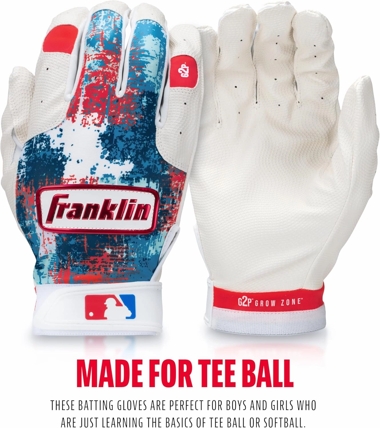 Franklin Sports MLB Youth Teeball Batting Gloves - Flexible Pro Kids Baseball   Softball Gloves for Boys   Girls