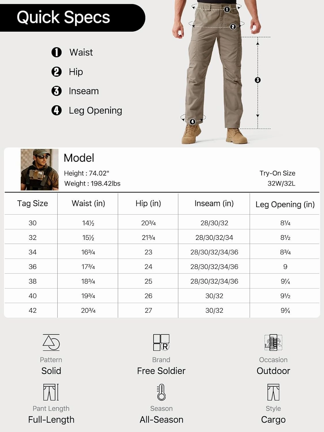 FREE SOLDIER Men's Cargo Pants Water Resistant Ripstop Tactical Pants for Men Work Pants Lightweight Outdoor Hiking Pants Men