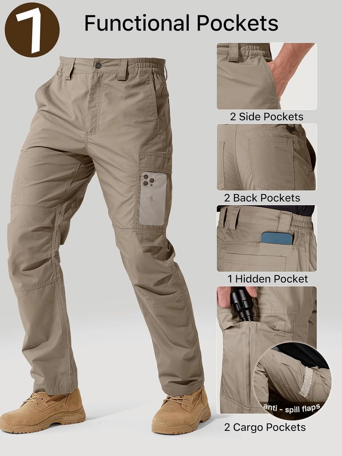 FREE SOLDIER Men's Cargo Pants Water Resistant Ripstop Tactical Pants for Men Work Pants Lightweight Outdoor Hiking Pants Men