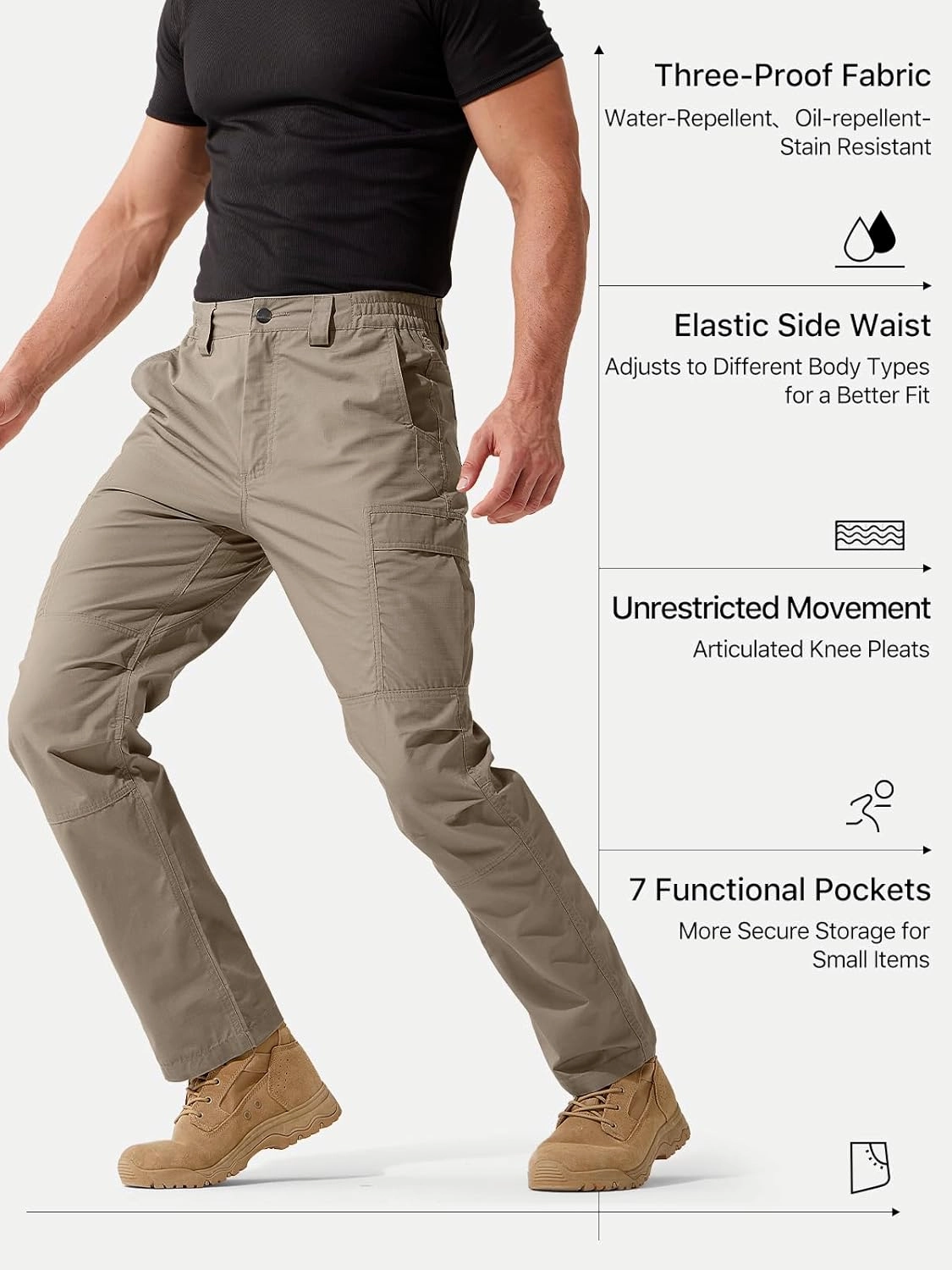 FREE SOLDIER Men's Cargo Pants Water Resistant Ripstop Tactical Pants for Men Work Pants Lightweight Outdoor Hiking Pants Men