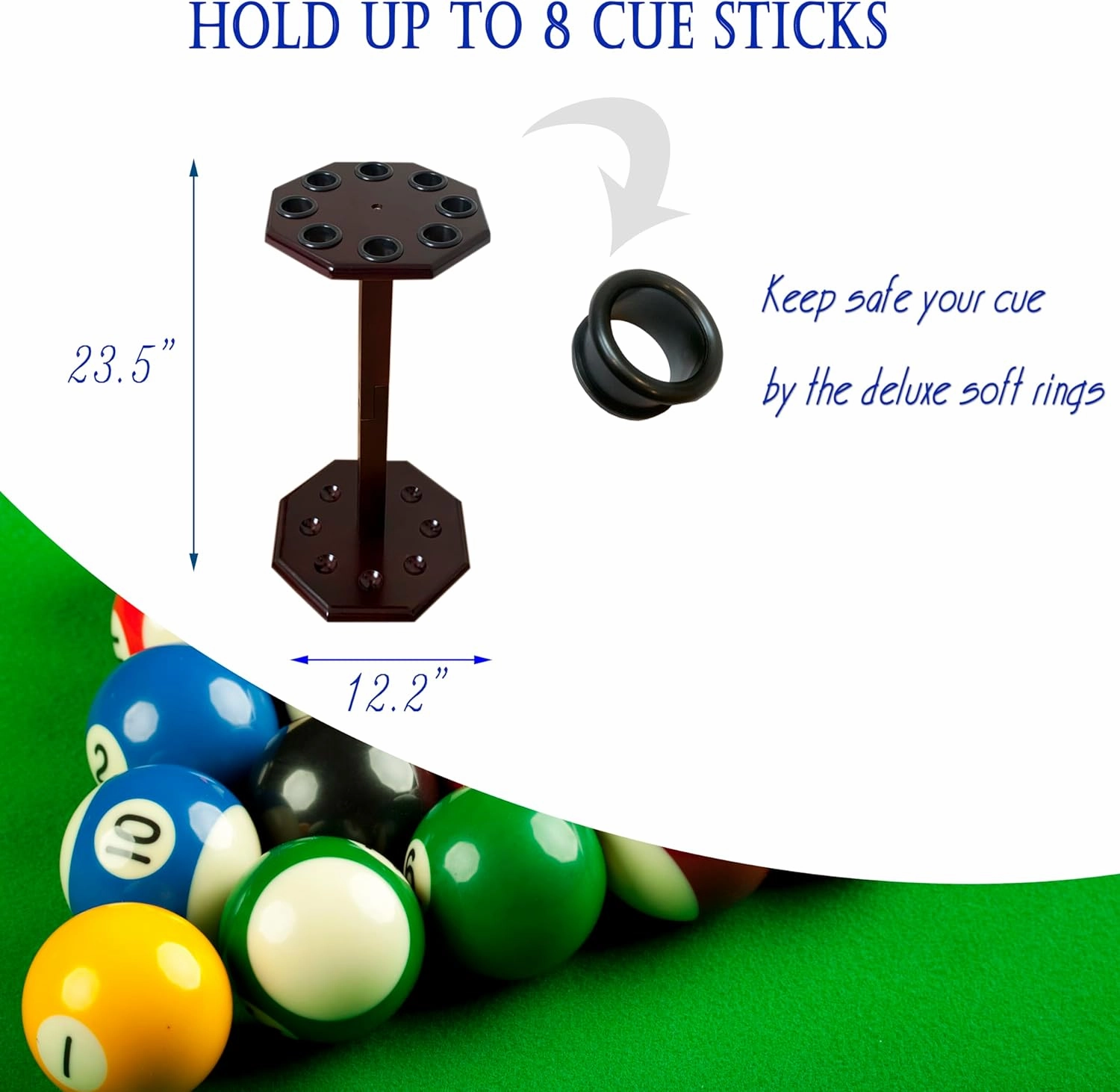 Freestanding Billiard Cue Rack, Pool Table Accessories Hold 8 Cues, Pool Cue Stick Holder, Wooden Floor Stand Pool Cue Holder for Billiard Game Room (Mahogany)