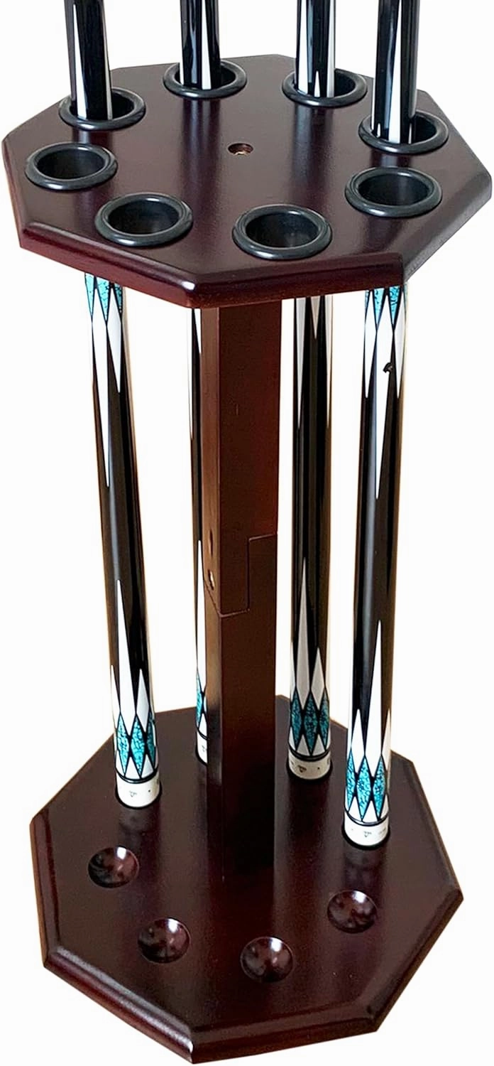 Freestanding Billiard Cue Rack, Pool Table Accessories Hold 8 Cues, Pool Cue Stick Holder, Wooden Floor Stand Pool Cue Holder for Billiard Game Room (Mahogany)