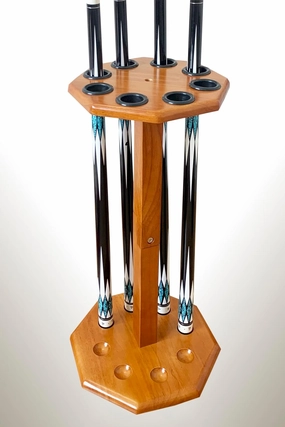 Freestanding Billiard Cue Rack, Pool Table Accessories Hold 8 Cues, Pool Cue Stick Holder, Wooden Floor Stand Pool Cue Holder for Billiard Game Room (Oak)