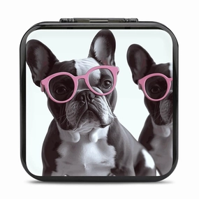 French Bulldog Pink Glasses Switch Game Case Switch Game Holder Cartridge Case Storage 24 Games & 2 Micro Sd Card Slots, Travel Carry Cases, Portable Games Card Storage, Hard Shell, Buckle Closure