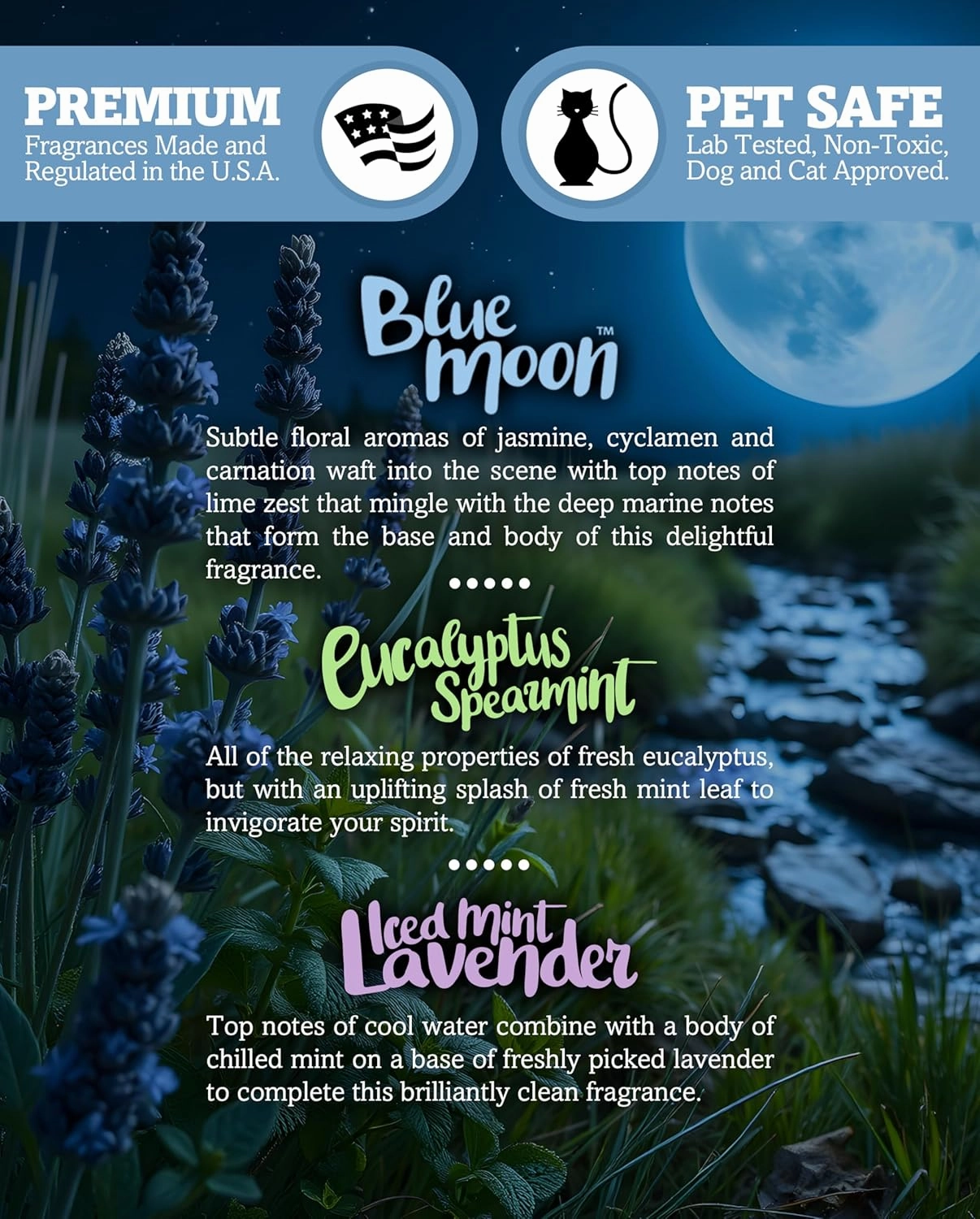 Fresh & Clean Wax Melts Variety Pack - Blue Moon, Iced Mint Lavender, Eucalyptus Spearmint - Formula 117 - 3 Highly Scented 3 Oz. Bars - Made With Natural Oils - Fresh & Clean Warmer Wax Cubes