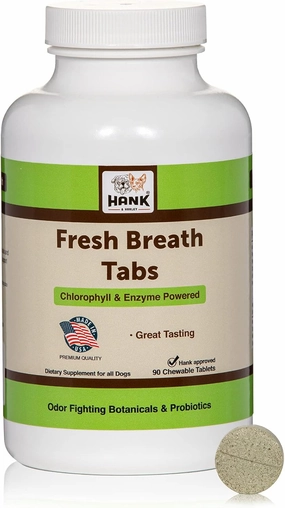 Fresh Breath TABS- chewable Breath Mints for Dogs. Triple-Action Oral Hygiene Harnesses The Power of Chlorophyll to Fight Bad Breath and Plaque buildup. Made in USA, 90 Count
