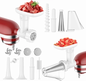 Fruit and Vegetable Strainer Attachment for Kitchenaid Stand Mixer, Includes Food Grinder Attachment for Kitchenaid Mixers, with Sausage Stuffer Tubes and Fruits Jucier Auger Strainer By HOZODO