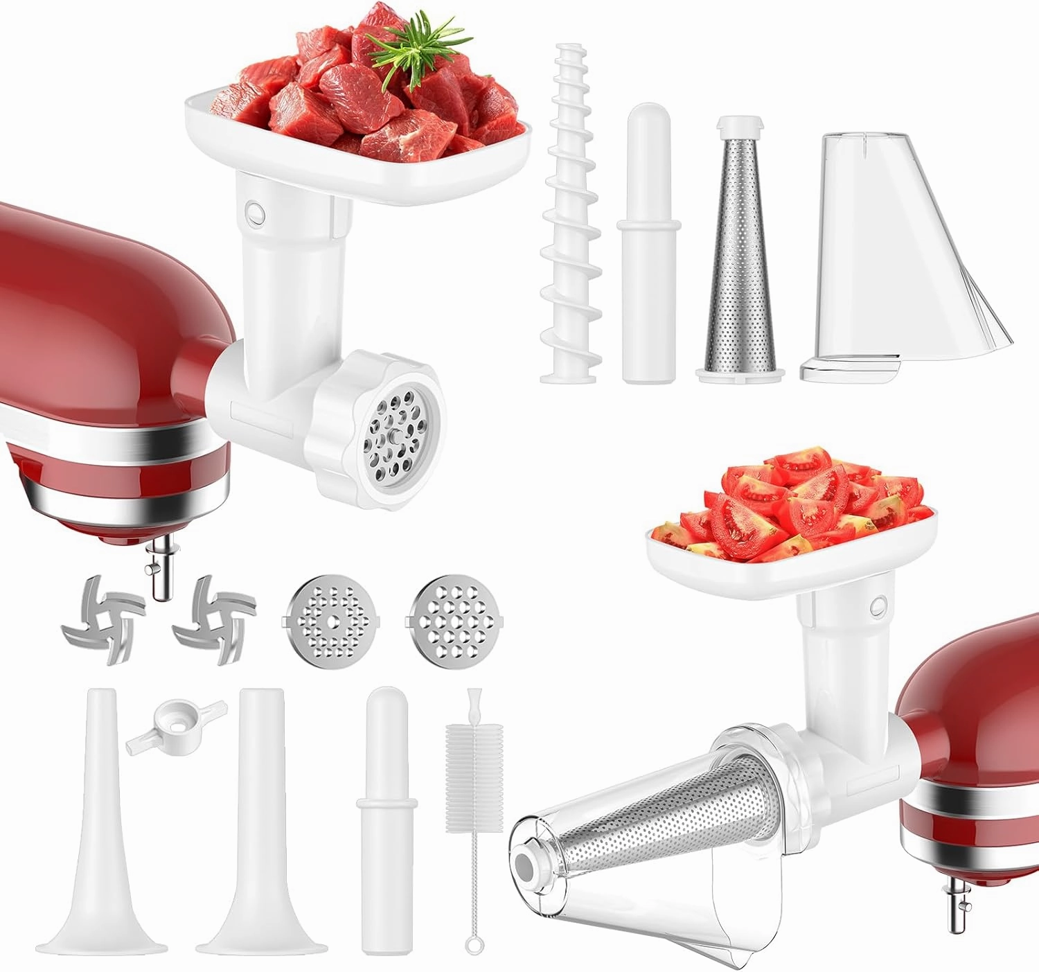 Fruit and Vegetable Strainer Attachment for Kitchenaid Stand Mixer, Includes Food Grinder Attachment for Kitchenaid Mixers, with Sausage Stuffer Tubes and Fruits Jucier Auger Strainer By HOZODO
