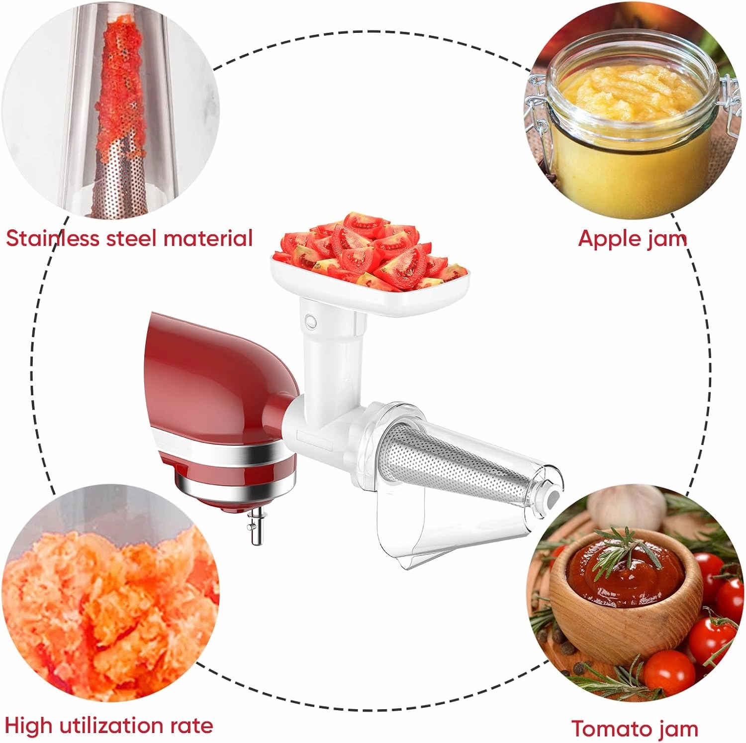 Fruit and Vegetable Strainer Attachment for Kitchenaid Stand Mixer, Includes Food Grinder Attachment for Kitchenaid Mixers, with Sausage Stuffer Tubes and Fruits Jucier Auger Strainer By HOZODO