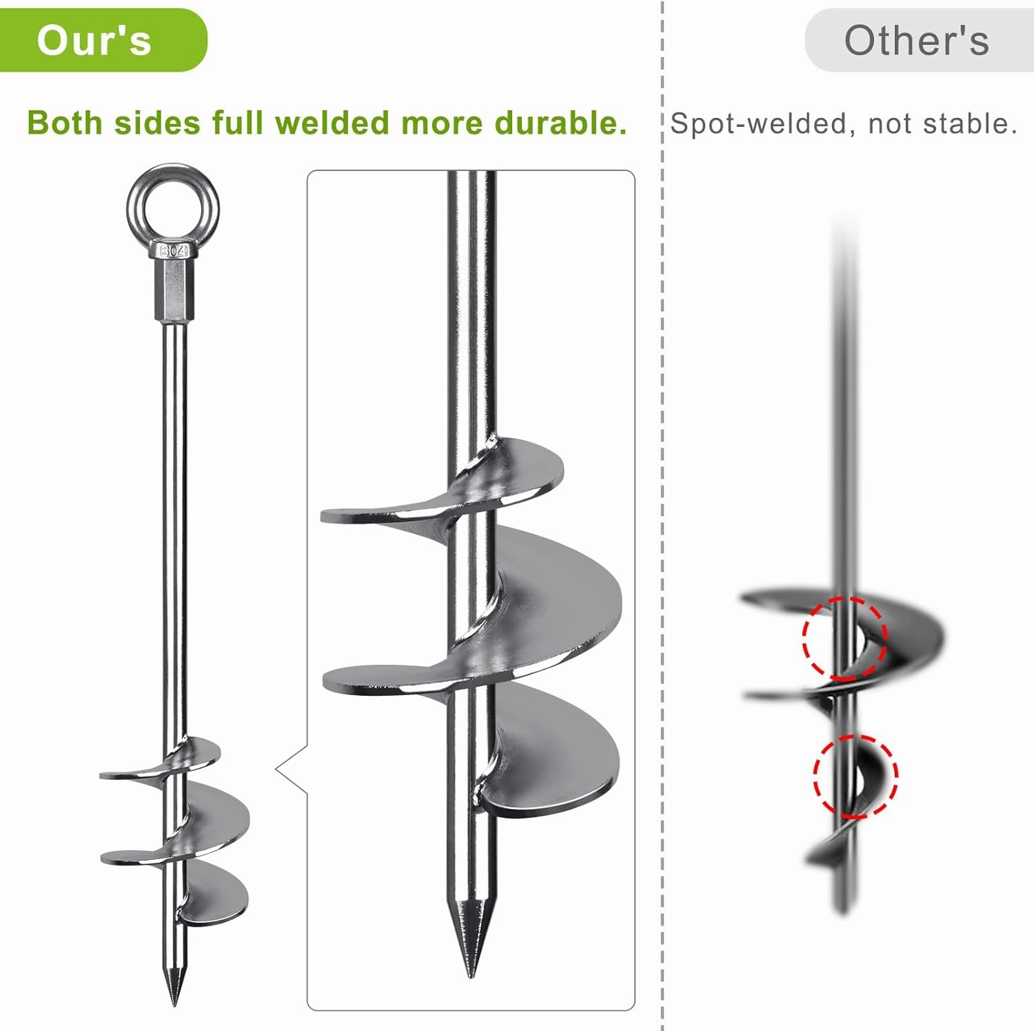 Fully Welded Ground Trampoline Anchors, 18'' Spiral Mobile Home Anchors, 4pcs Earth Anchor Heavy Duty Shed Anchor Kit with Straps for Securing Swing Sets, Animals, Trees, Tents, Shed, Carport