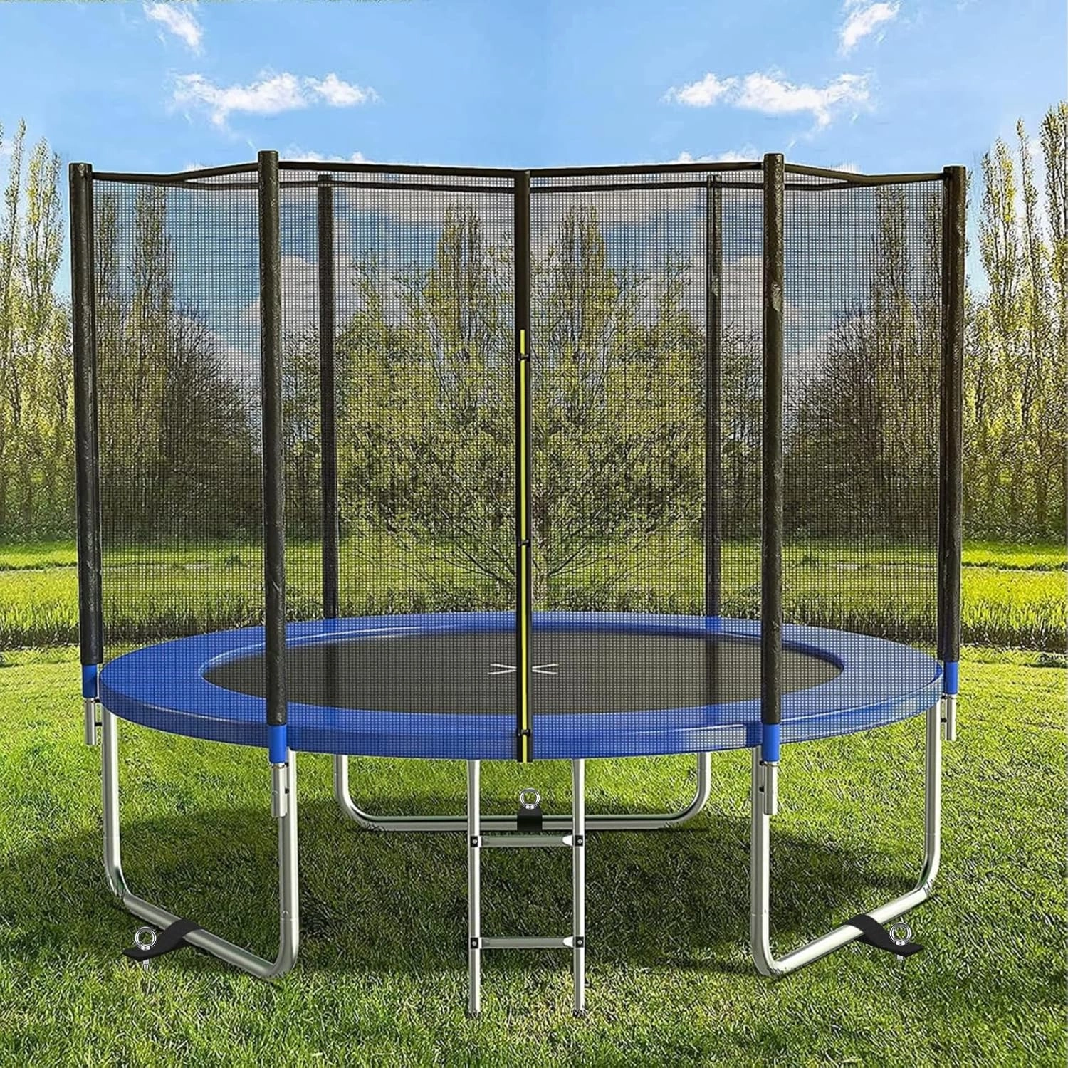 Fully Welded Ground Trampoline Anchors, 18'' Spiral Mobile Home Anchors, 4pcs Earth Anchor Heavy Duty Shed Anchor Kit with Straps for Securing Swing Sets, Animals, Trees, Tents, Shed, Carport