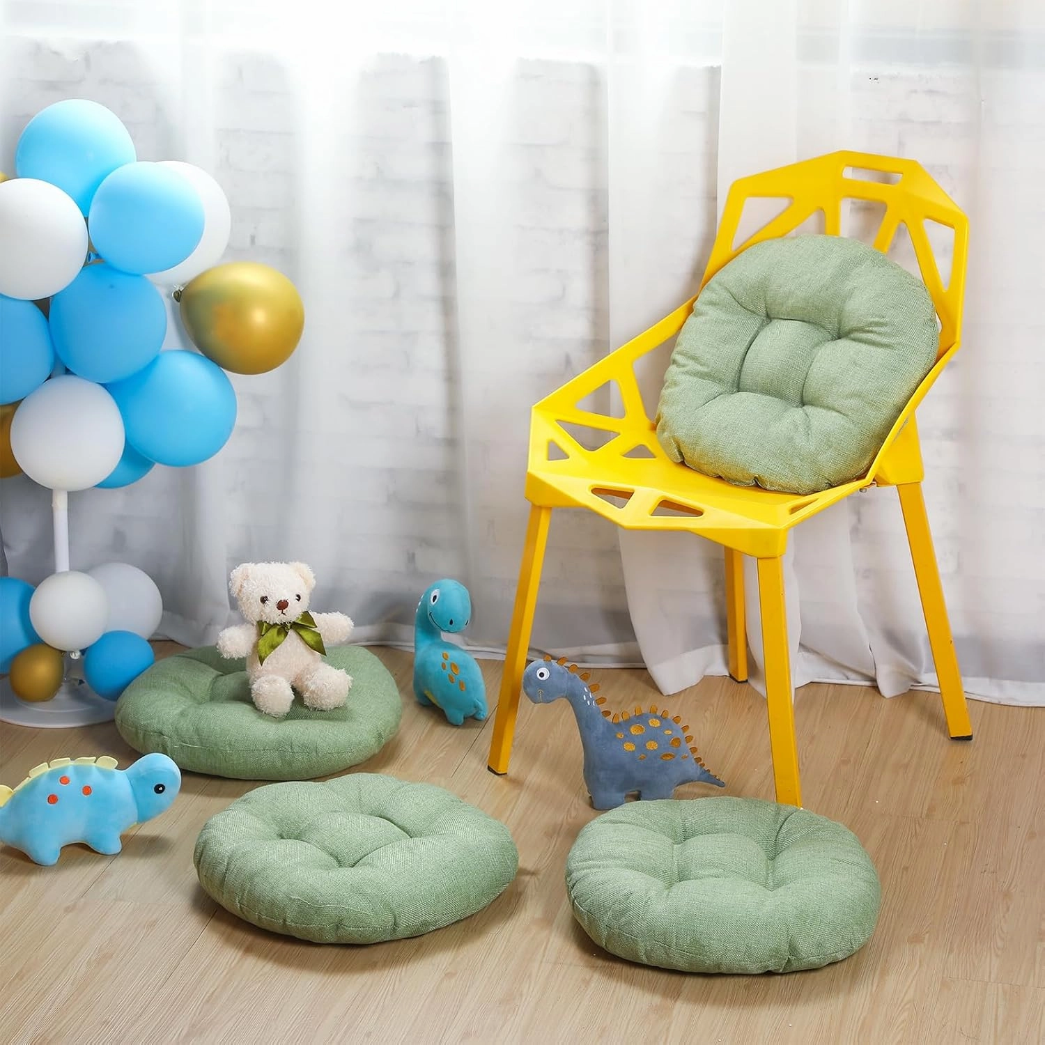 Fumete 8 Pcs 16 Inch Round Floor Cushions for Kids and Toddlers, Flexible Seating Classroom Furniture Floor Pillow for Home, Daycare, Preschool, Yoga and Meditation (Green)