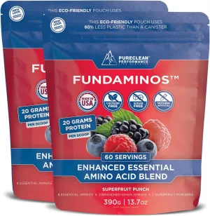 FUNDAMINOS - Premium Plant Based Organic Essential Amino Acids Powder   BCAA Powder - Gluten Free, Non-GMO Amino Acid Supplement for Muscle Mass, Peak Strength & Muscle Recovery (2 Bags 60 Servings)