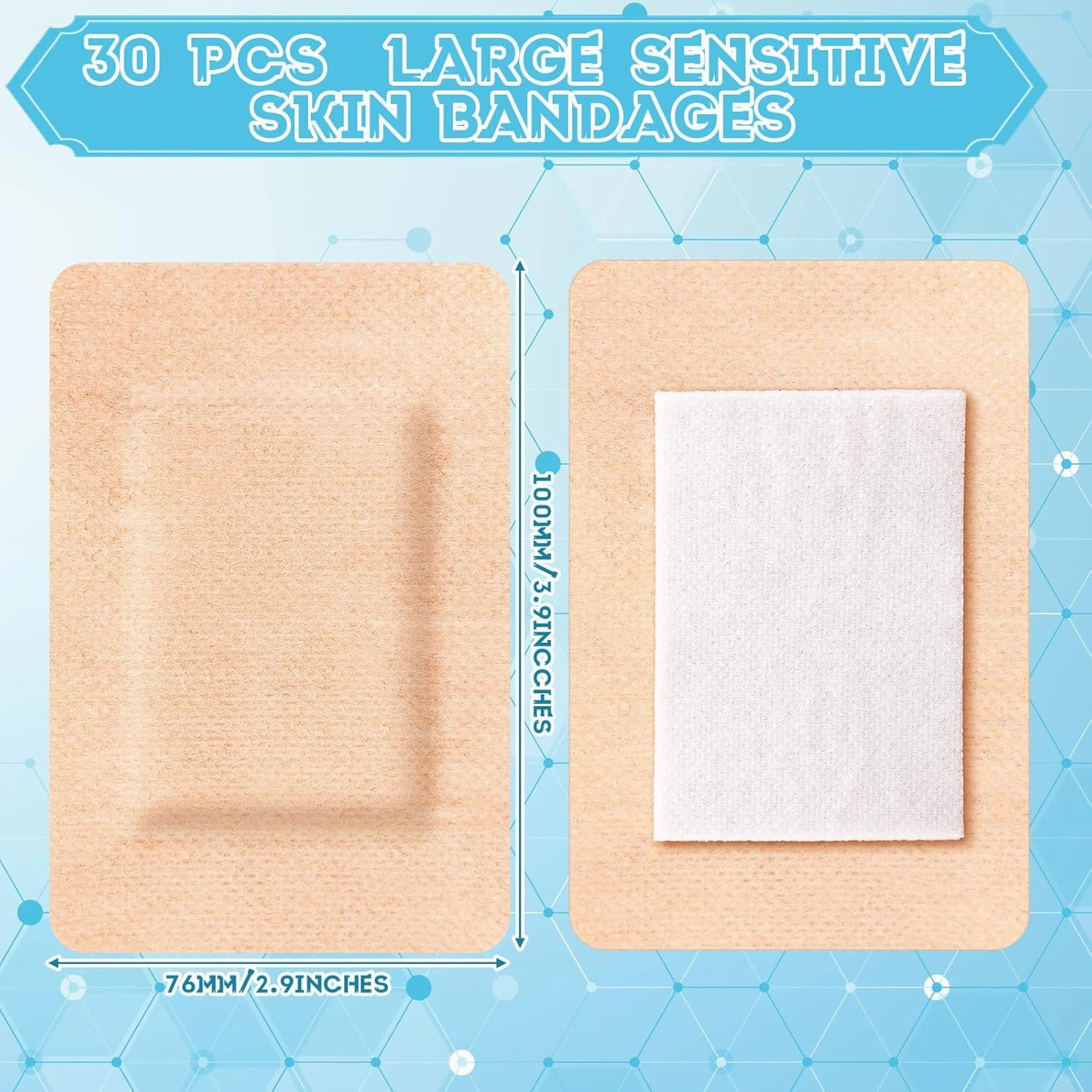 Funtery 30 Pcs Silicone Bandages Extra Large Silicone Adhesive Bandages Bulk Flexible Elderly Painless Removal for Sensitive Fragile Skin Wounds(4 x 3in)