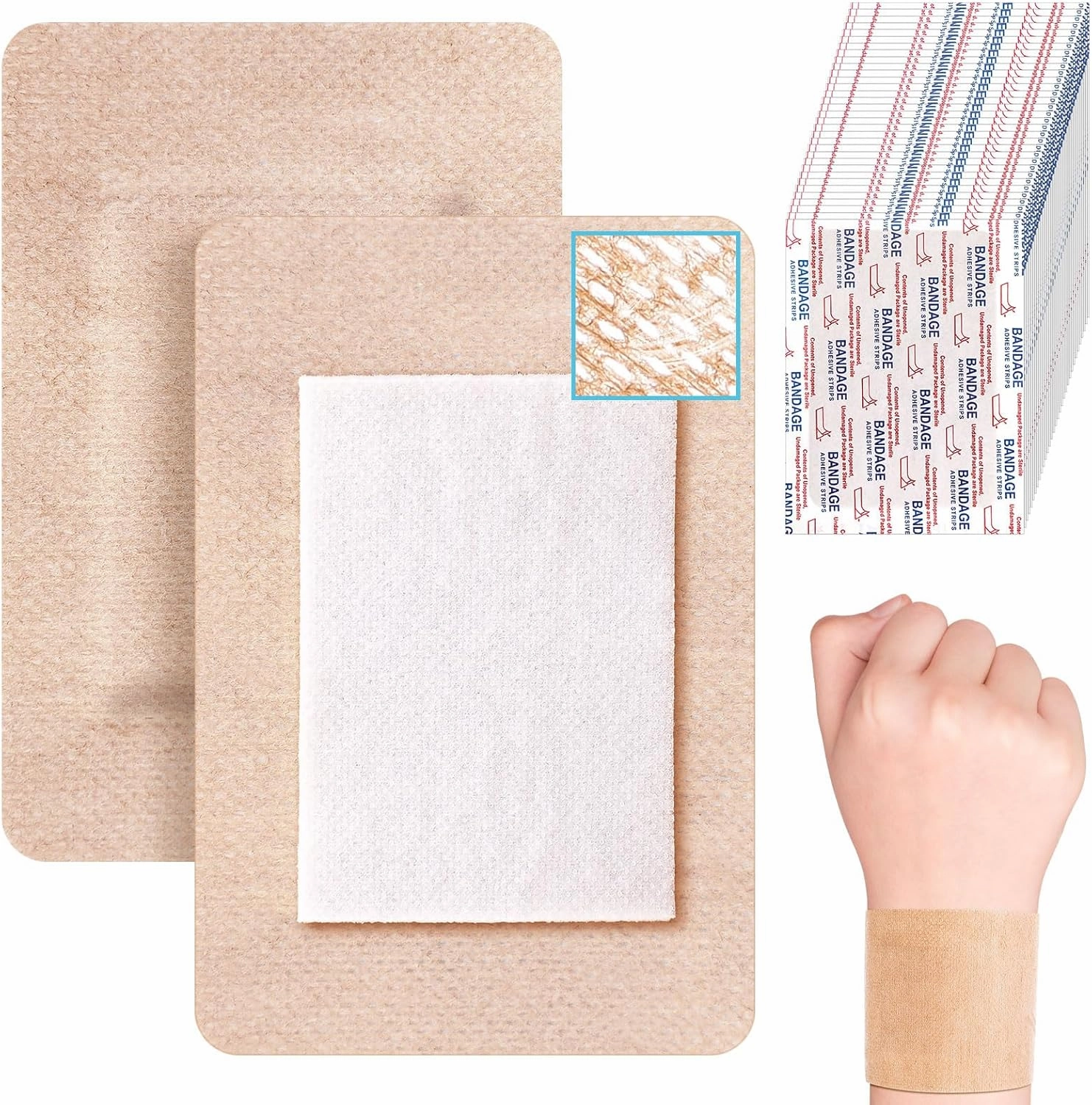 Funtery 30 Pcs Silicone Bandages Extra Large Silicone Adhesive Bandages Bulk Flexible Elderly Painless Removal for Sensitive Fragile Skin Wounds(4 x 3in)