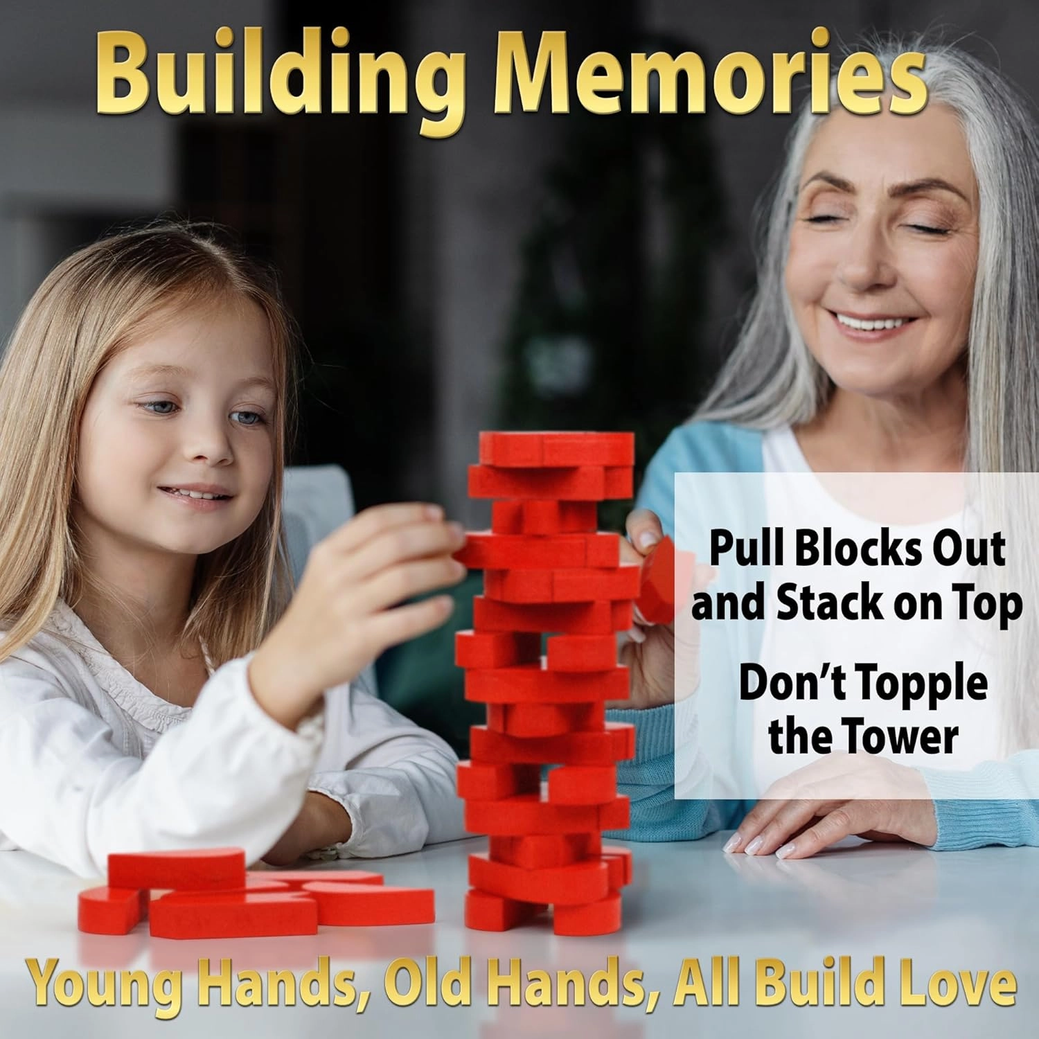 Funwares Wooden Blocks Stacking Game, Tumbling Tower and Balance Game, Family & Party Fun, Game for Kids and Adults, Ages 6 ,The Enchanting Heart-Shaped Wood Blocks Stacking Game