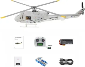 FunXylophy RC Helicopter for Adults,Fly Wing UH1-V4 Huey 470-Class, 2.4G 6CH RC Military Helicopter with GPS Positioning Four Flight Modes, Aircraft for Beginners (Model 1 & 2 Switchable)