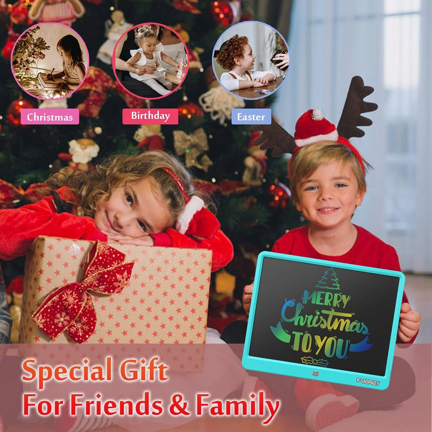 FVEREY LCD Writing Tablet, 15 Inch Colorful Kids Doodle Board Drawing Tablets, Etch a Sketch Board Drawing Pads, Educational Toy Christmas Birthday Gifts for 3 4 5 6 7 8 Years Old Boy Girls