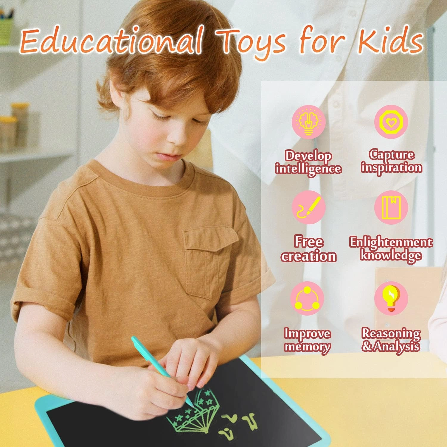 FVEREY LCD Writing Tablet, 15 Inch Colorful Kids Doodle Board Drawing Tablets, Etch a Sketch Board Drawing Pads, Educational Toy Christmas Birthday Gifts for 3 4 5 6 7 8 Years Old Boy Girls