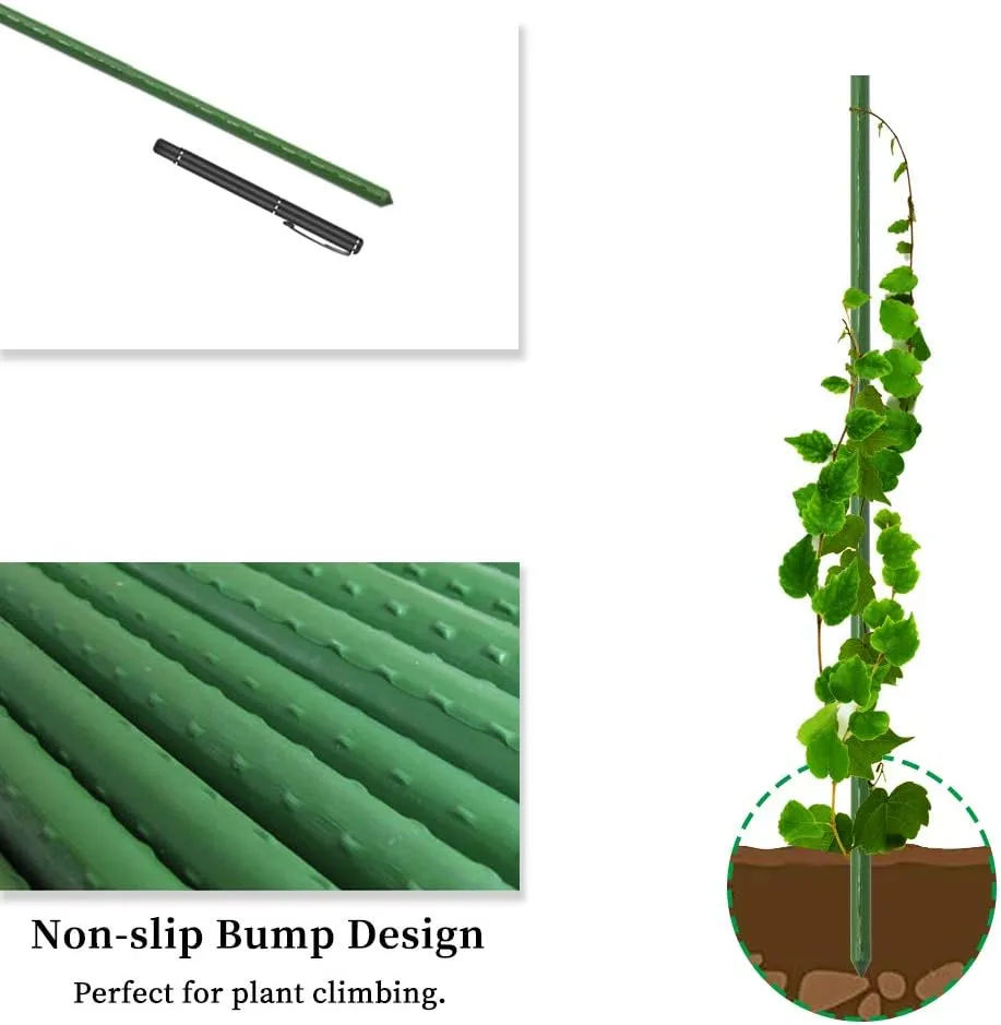G-LEAF Sturdy Metal Garden Stakes 5 ft Plastic Coated Steel Tube Plant Sticks for Tomato,Cucumber,Bean,Tree,Pack of 50