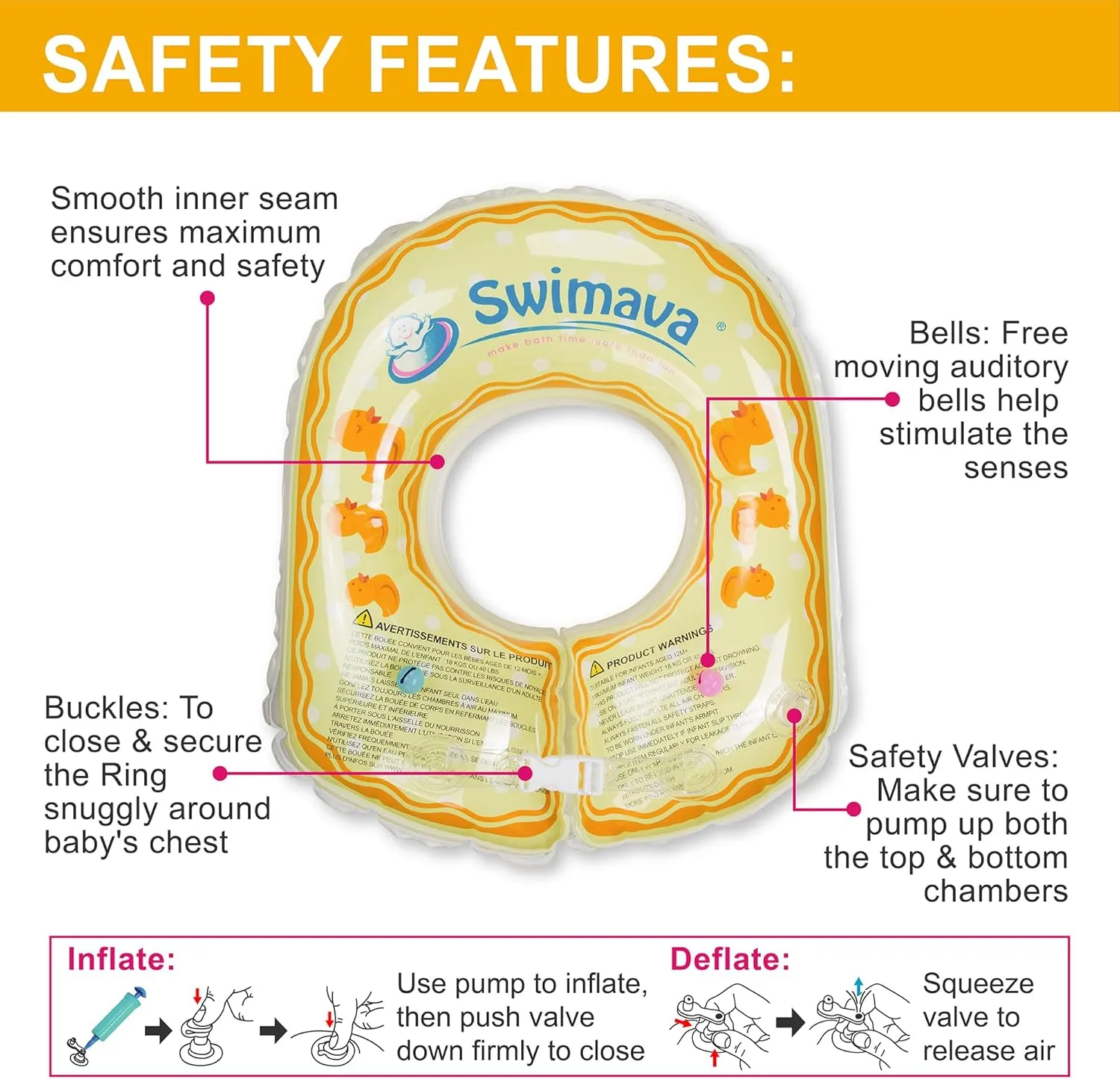 G2 Baby Body Ring in Gift Box (9 Months to 3 Years) - First Swim Kit Comfy Inflatable Swim Float for Toddlers, Pool & Beach Floatie, Safety-Tested Water Tube (Yellow Duckie)