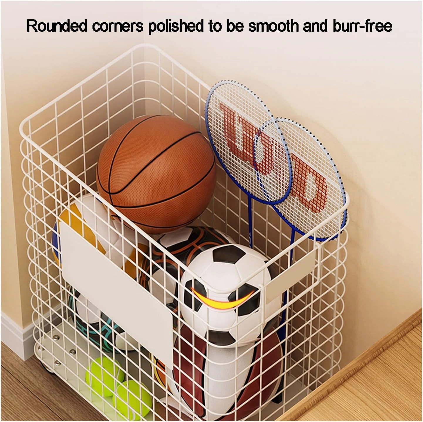 Garage Sports Equipment Organizer,Rolling Ball Cart Storage with Lockable Wheels,for Garage, Volleyball ,Basketball Holder, Toy Balls Bin,Storage Racks, Sports Equipment Organizer,(39*19*65.2cm/15.3*7