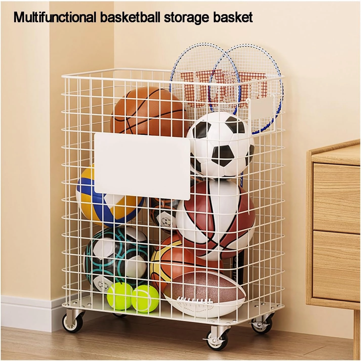 Garage Sports Equipment Organizer,Rolling Ball Cart Storage with Lockable Wheels,for Garage, Volleyball ,Basketball Holder, Toy Balls Bin,Storage Racks, Sports Equipment Organizer,(39*19*65.2cm/15.3*7