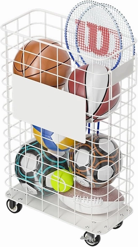 Garage Sports Equipment Organizer,Rolling Ball Cart Storage with Lockable Wheels,for Garage, Volleyball ,Basketball Holder, Toy Balls Bin,Storage Racks, Sports Equipment Organizer,(39*19*65.2cm/15.3*7