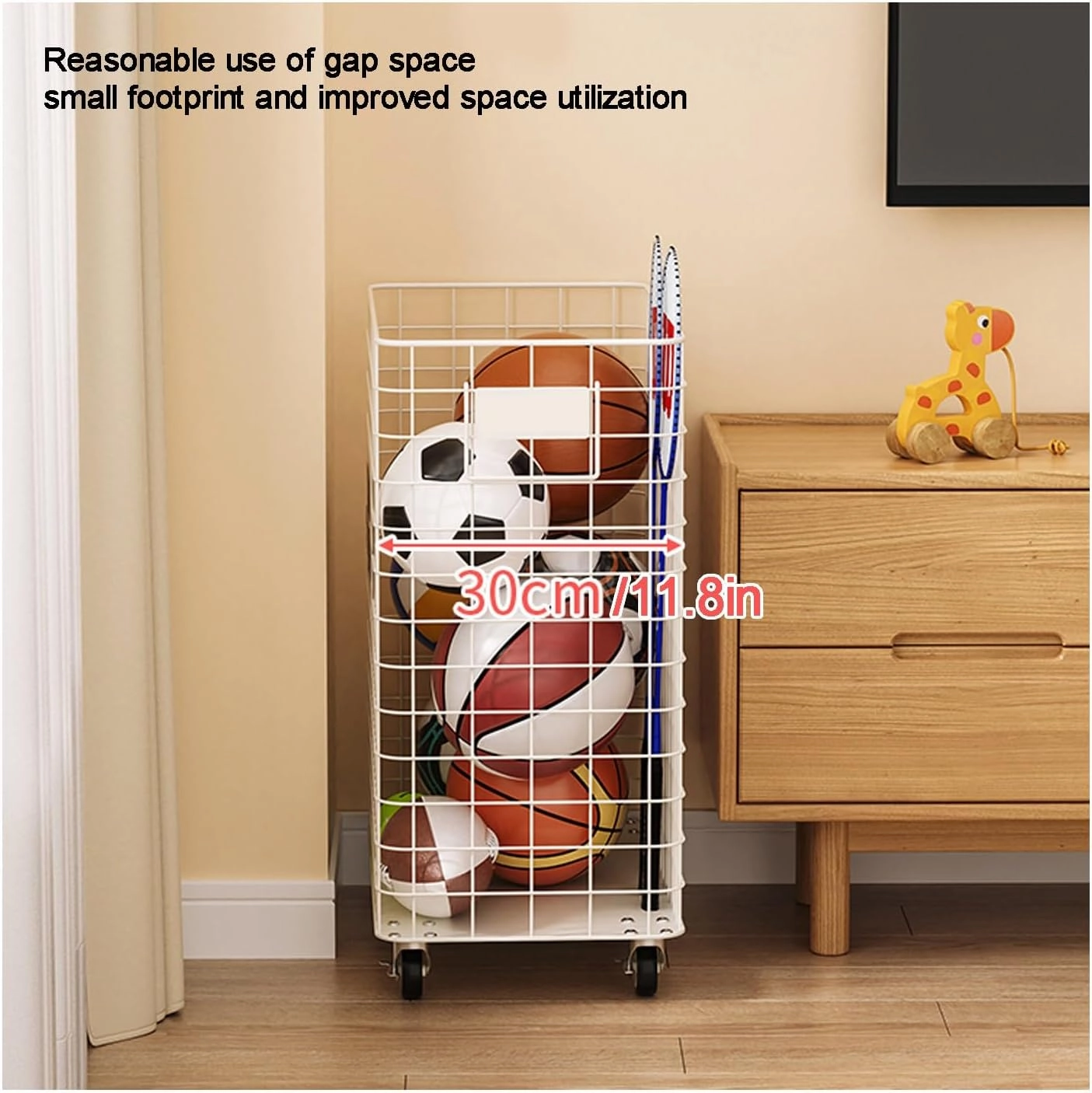 Garage Sports Equipment Organizer,Rolling Ball Cart Storage with Lockable Wheels,for Garage, Volleyball ,Basketball Holder, Toy Balls Bin,Storage Racks, Sports Equipment Organizer,(39*19*65.2cm/15.3*7