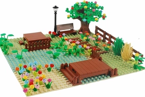Garden Farm Building Blocks Park Sencery Accessories Plant Set Building Bricks Kit DIY Building Set Compatible All Major Brands (Garden) (with 10"x10" Baseplate)