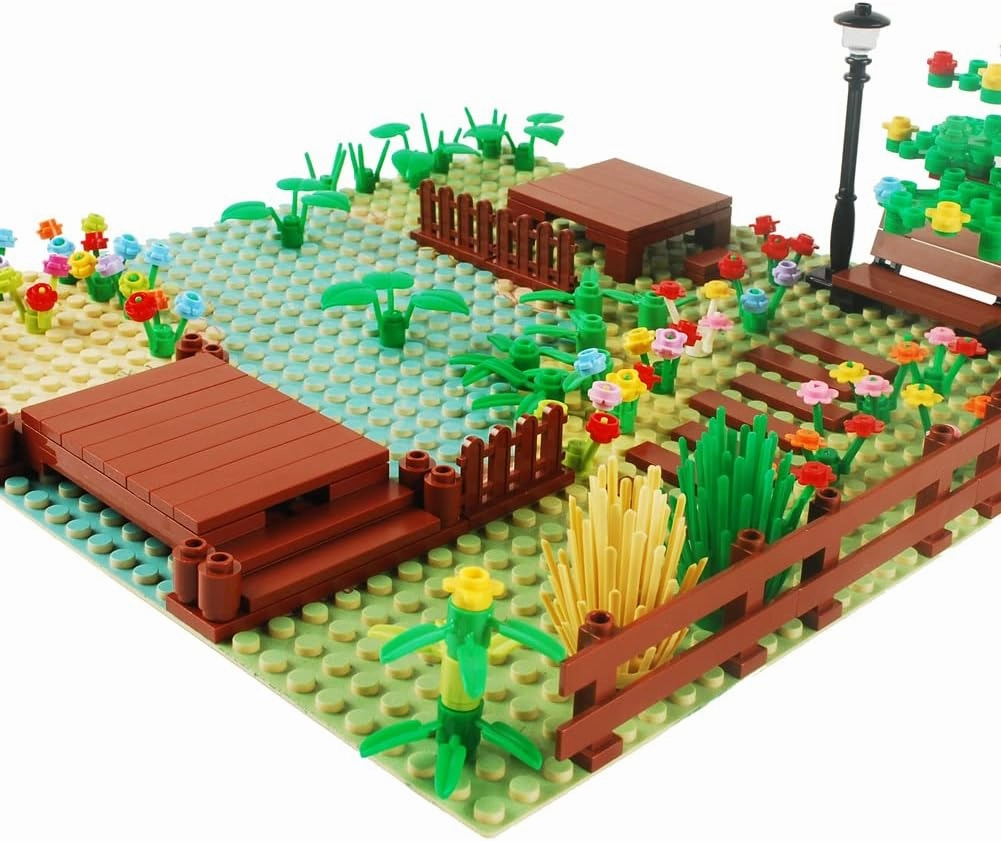Garden Farm Building Blocks Park Sencery Accessories Plant Set Building Bricks Kit DIY Building Set Compatible All Major Brands (Garden) (with 10"x10" Baseplate)