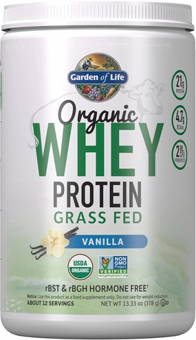 Garden of Life Grass Fed Whey Protein Powder Vanilla - 21g Protein for Women & Men   Probiotics - 12 Servings - Gluten Free, Non GMO, Kosher, Humane, RBST & rBGH Hormone Free