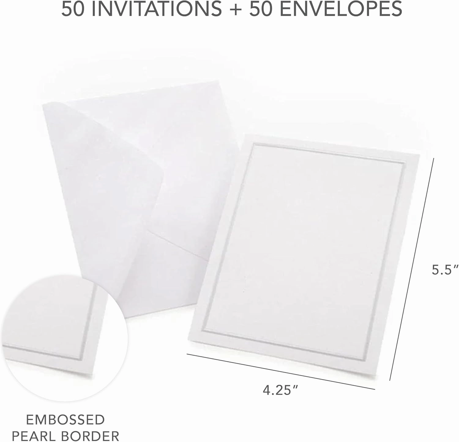 Gartner Studios Silver Foil Border All Purpose Cards with Envelopes, Blank Invitation Cards, White and Platinum Cards, 4.25" by 5.5", 50 Count (60024)