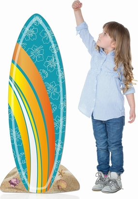 Geelin 47" H Summer Surfboard Cardboard Cutout Stand up Orange and Blue Hawaiian Luau Hibiscus Pattern Surfboard Life Size Photo Props Tropical Party Decoration for Summer Beach Party Supplies